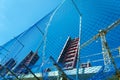 Valencia, Spain - March 30, 2019: Protection net in a masonry worksite in the construction of the pillars of an building, with a Royalty Free Stock Photo