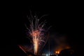 Valencia, Spain - March 1, 2019: Vertical fireworks over black sky with lots of space for text