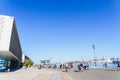 Valencia, Spain - May 11, 2019: Aspect of the promenade of the Marina Real of Valencia on a Sunday morning, full of citizens and