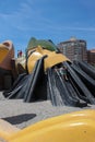 Valencia, Spain - 15 May 2014: Head of Gulliver with slides and stairs where kids play. Unique children\'s playground