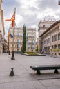 Manises Square, Hotel Palacio Vallier, Generalitat Palace and statue of Francisco Pizarro in Valencia, Spain