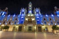 Night Panorama of the Valencia City Hall in the winter of 2022 Royalty Free Stock Photo