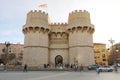 VALENCIA, SPAIN - NOVEMER 27, 2019: view of Torres de Serranos an old gate in Valencia, Spain