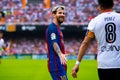 Leo Messi plays at the La Liga match between Valencia CF and FC Barcelona at Mestalla Royalty Free Stock Photo