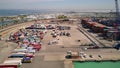 VALENCIA, SPAIN - OCTOBER 2, 2018. Aerial view of city seaport and marina Royalty Free Stock Photo