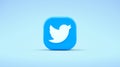Valencia, Spain - October, 2021: Isolated Twitter logo bird icon, app symbol for smartphones on a blue background in 3D rendering