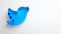 Valencia, Spain - October, 2021: Isolated Twitter logo bird icon, blue symbol for smartphones on white copy space in 3D rendering