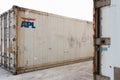 Valencia, Spain - September 9, 2021: Old industrial container in front of the APL company, ready to be recycled or reused