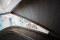 Valencia, Spain - September 15, 2019: tourists walk the gardens around the Opera building, seen from inside