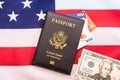 Valencia, Spain - September 6, 2020: Travelers must carry their American passport with credit cards along with cash dollars