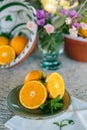 Valencian oranges on plate, ready to eat Royalty Free Stock Photo