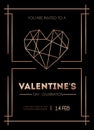 Valenine`s day rose gold invitation card. Minimalistic Valenine