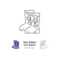 Valenki icon Felt boots sign, Traditional Russian winter footwear. Thin line art design, Vector Royalty Free Stock Photo