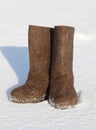 Valenki on white snow Royalty Free Stock Photo