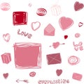 Valentine`s Day vector set of cute habd drawn objects