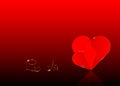 Background with two red paper hearts into a cutout, Valentine`s day concept in dark red background Royalty Free Stock Photo