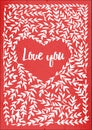 Valentin card with lettering i love you.