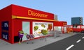 Valentin city: City view with discount store, fast food, bus, st