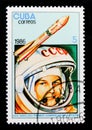 Valentina Tereshkova and Vostok 6, 25th Anniv of First Man in Space serie, circa 1986 Royalty Free Stock Photo