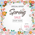 Spring time flowers sale banner and background.