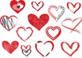 Valentine love heart Symbol Icon Set, Vector hand drawing shapes Royalty Free Stock Photo
