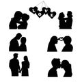 Couple in love silhouette isolated on white background