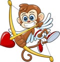 Funny Monkey Cupid Cartoon Character With Bow And Arrow Flying