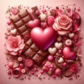 valentine background design. chocolate, flowers and hearts red illustration. love and romantic Royalty Free Stock Photo