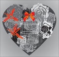 Valentine background with floral heart and cage
