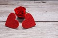 Valentine day background, handmade hearts on wood with rose Royalty Free Stock Photo