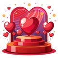 Valentine background with hearts on podium stage with red background Royalty Free Stock Photo