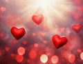 valentine background with hearts and rays of sun