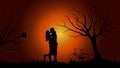 Valentine background image consisting of couples, trees, bicycles, birds Royalty Free Stock Photo