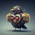 Valentine Background with a Mechanical Bird with Heart Shaped Body