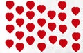 Valentine background with red hearts on white background Royalty Free Stock Photo