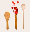 Valentine background, paper hearts and wooden spoons over white isolated background Royalty Free Stock Photo