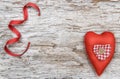 Valentine background with textile heart on old wood Royalty Free Stock Photo