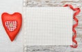 Valentine background with textile heart and ribbon on old wood Royalty Free Stock Photo