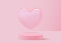 Valentine background vector 3d pink rendering with heart, 3d rendering valentine love pink pastel podium