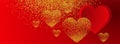 Valentine banners with deep red and golden glittering hearts - Facebook cover, -vector