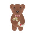 Valentine bear with flowers and lovely letter isolated on white background