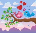 Valentine birds on branch theme 2 Royalty Free Stock Photo