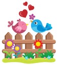 Valentine birds on fence theme 1 Royalty Free Stock Photo