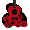 Valentine Black Guitar and Red Roses Royalty Free Stock Photo