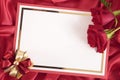 Valentine blank card with roses and gift box
