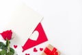 Valentine. Blank white greeting card and envelope with red heart