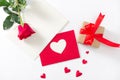 Valentine. Blank white greeting card and envelope with red heart
