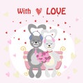 Valentine Bunny rabbit couple in love listening to music with headphones Royalty Free Stock Photo