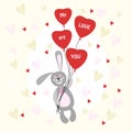 Valentine Bunny rabbit with heart balloons