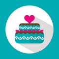 Valentine cake, flat icon with long shadow, vector